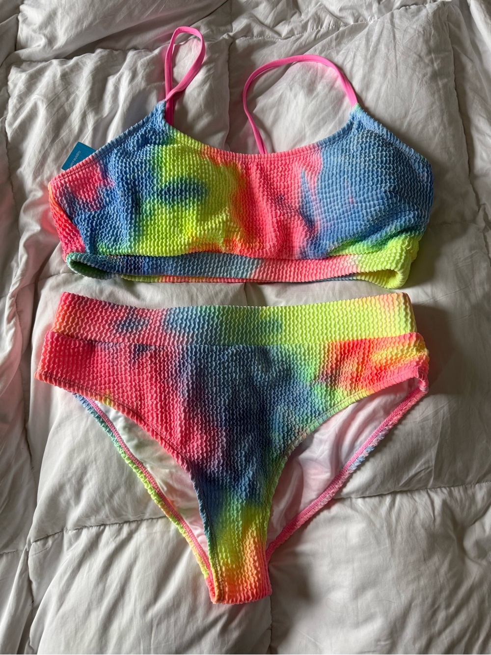 Cupshe Neon Tie-Dye Textured Bikini - Pink, Yellow, Blue, Green